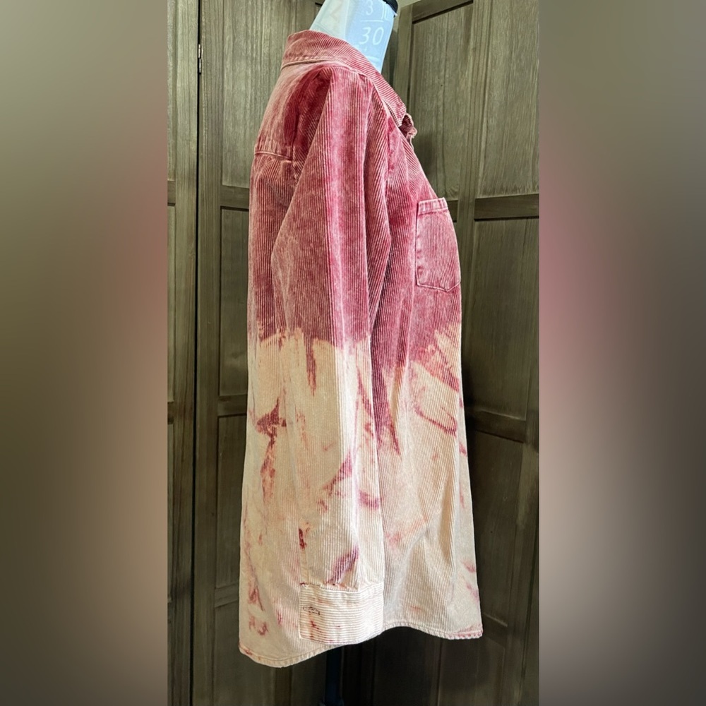 Women’s Corduroy Ombré Long Button Down Shirt. - Picture 3 of 7